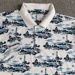 Bonobos Golf Polo Mens Lighthouse Print Standard Fit Blue Performance Size XL